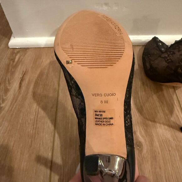 BCBGMaxAzria Elegant Black Lace Stiletto Heels with Studs - Picture 8 of 9